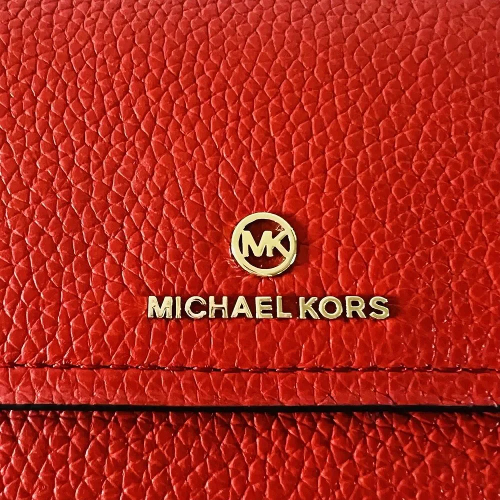 MICHAEL KORS Jet Set Charm Red Terracotta Leather Flap Phone Wallet Wristlet